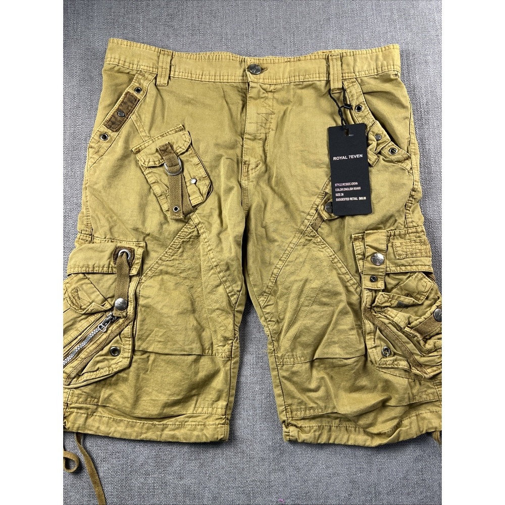 RS7 Royal 7even Cargo Shorts Men's SZ 36 English Khaki NWT